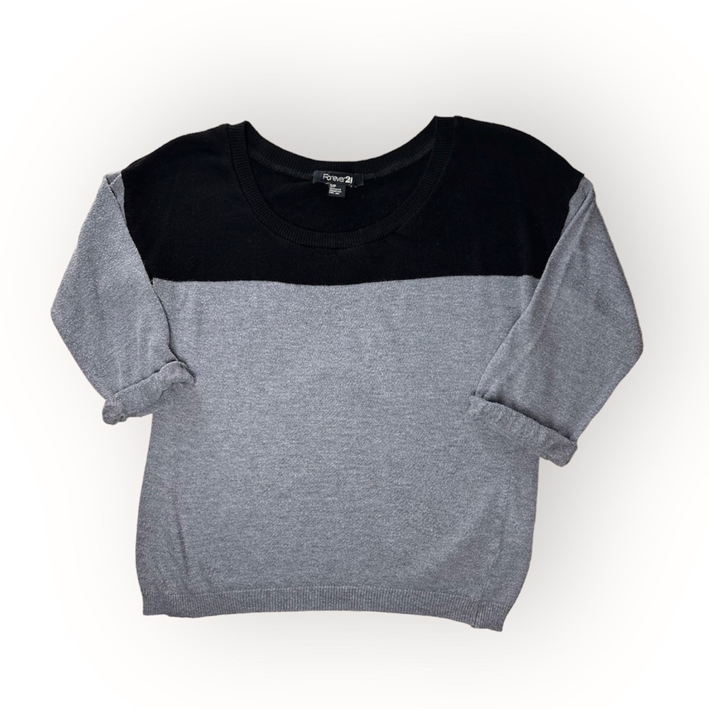 Forever 21 Gray Black Two toned Sweater Scoop neck Rolled Sleeve Women Small
